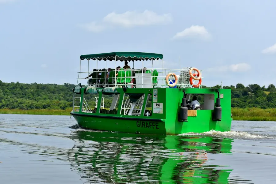 Green passenger launch on the River Nile, Uganda boat cruise